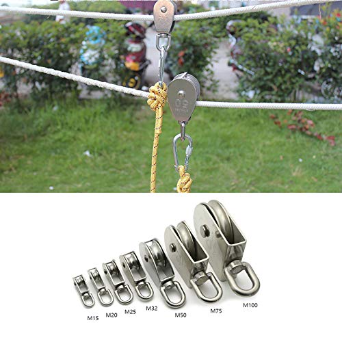 JCBIZ 2-Pack M15 Single Pulley Block Stainless Steel Heavy Duty Hardware Single Wheel Swivel Rigging Lifting Wheel Fixed Pulley for Wire Rope Loading 35kg - Image 4